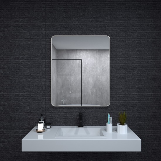 30x36 In. Aluminum Framed Rounded Rectangle Bathroom Wall Mirror, Brushed Nickel Bathroom Vanity Mirror Farmhouse, Anti-Rust, Tempered Glass mirrors, Hangs Horizontally or Vertically