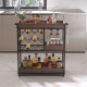 3 Tier Industrial Rolling Serving Cart with Lockable Wheels, Wine Rack Cart with Glass Holder for Indoor and Outdoor, Beverage Trolley cart with 2 Removable Tray,