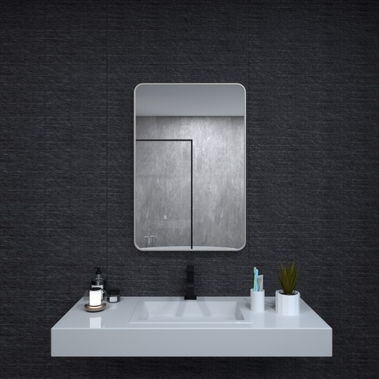 24x36 In. Aluminum Framed Rounded Rectangle Bathroom Wall Mirror, Brushed Nickel Bathroom Vanity Mirror Farmhouse, Anti-Rust, Tempered Glass mirrors, Hangs Horizontally or Vertically