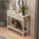 Boho Style Console Table with 2 Rattan Drawer and Bottom Storage Shelf for Entryway, Minimalist Side Table with Rattan Storage Drawer and Shelf for Living room, Hallway