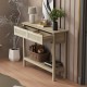 Boho Style Console Table with 2 Rattan Drawer and Bottom Storage Shelf for Entryway, Minimalist Side Table with Rattan Storage Drawer and Shelf for Living room, Hallway