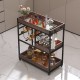 3 Tier Industrial Rolling Serving Cart with Lockable Wheels, Wine Rack Cart with Glass Holder for Indoor and Outdoor, Beverage Trolley cart with 2 Removable Tray,