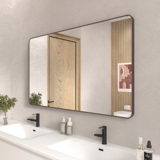 60x36 In. Aluminum Framed Rounded Rectangle Bathroom Wall Mirror, Oil Rubbed Bronze Bathroom Vanity Mirror Farmhouse, Anti-Rust, Tempered Glass mirrors, Hangs Horizontally or Vertically