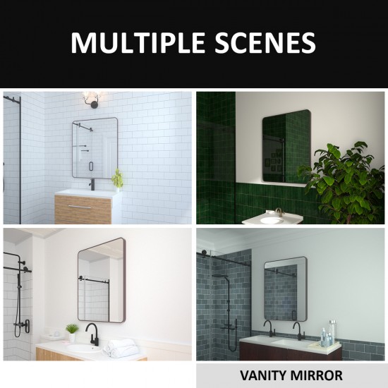 30x36 In. Aluminum Framed Rounded Rectangle Bathroom Wall Mirror, Oil Rubbed Bronze Bathroom Vanity Mirror Farmhouse, Anti-Rust, Tempered Glass mirrors, Hangs Horizontally or Vertically