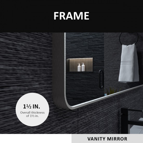 30x36 In. Aluminum Framed Rounded Rectangle Bathroom Wall Mirror, Brushed Nickel Bathroom Vanity Mirror Farmhouse, Anti-Rust, Tempered Glass mirrors, Hangs Horizontally or Vertically