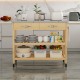 Stainless Steel Countertop Solid Wood Kitchen Cart with Storage Drawers and Shelves, Rotatable Kitchen Island with Steel Table Top and Tower Rack, Rolling Utility Trolley Cart for Kitchen and Dining