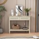 Boho Style Console Table with 2 Rattan Drawer and Bottom Storage Shelf for Entryway, Minimalist Side Table with Rattan Storage Drawer and Shelf for Living room, Hallway