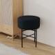 2 pcs Round Cushioned Vanity Stool, Linen Upholstered Vanity Stool for Makeup Room, Modern Soft Stool for Bar and Dining, Ottoman Footrest Stool with Metal Legs for Living Room, Bedroom(Black)