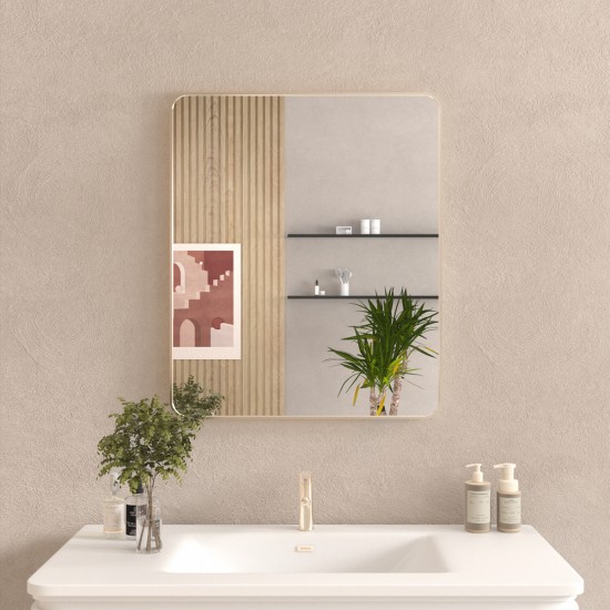 30x36 In. Aluminum Framed Rounded Rectangle Bathroom Wall Mirror, Brushed Nickel Bathroom Vanity Mirror Farmhouse, Anti-Rust, Tempered Glass mirrors, Hangs Horizontally or Vertically