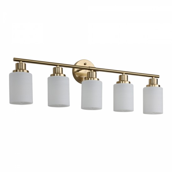 5-Light Golden Bathroom Vanity Light Fixture, Frosted Glass Shades, Modern Wall Mounted Lighting (No Bulbs)