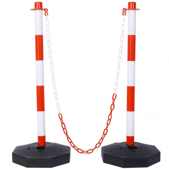 4 Pack Traffic Delineator Post Cones with Fillable Base, Adjustable Plastic Safety Barrier with 5Ft Plastic Chain, Outdoor and Indoor Crowd Control Stanchion for Traffic Control and warning W/R