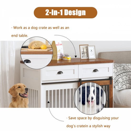 Heavy Duty Furniture style dog cage wooden dog cage double door dog cage side cabinet dog cage Dog crate (44 1/2 Inch W *26 Inch D *33 1/4 Inch H)