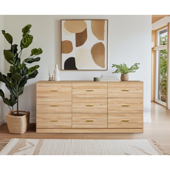 Modern Natural 9-Drawer Dresser for Bedroom - Ample Storage Wide Chest of Drawers, Sturdy & Safe