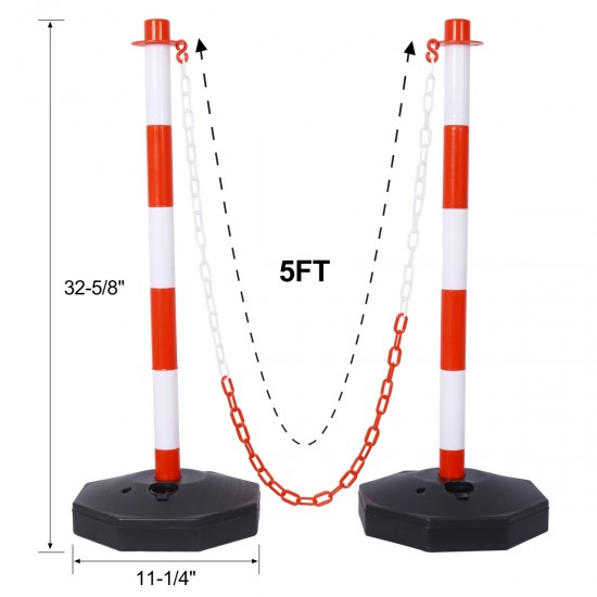 4 Pack Traffic Delineator Post Cones with Fillable Base, Adjustable Plastic Safety Barrier with 5Ft Plastic Chain, Outdoor and Indoor Crowd Control Stanchion for Traffic Control and warning W/R