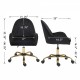 Velvet Home Office Chair with Wheels, Cute Chair with Side Arms and Gold Metal Base for Living Room, Bedroom,and Vanity Room,Bling Desk Nail Desk for Women,Adjustable Height,Black