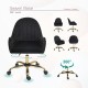 Velvet Home Office Chair with Wheels, Cute Chair with Side Arms and Gold Metal Base for Living Room, Bedroom,and Vanity Room,Bling Desk Nail Desk for Women,Adjustable Height,Black