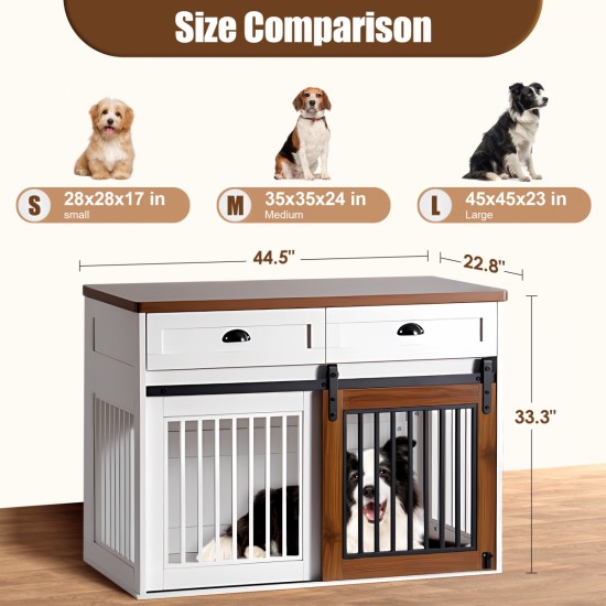 Heavy Duty Furniture style dog cage wooden dog cage double door dog cage side cabinet dog cage Dog crate (44 1/2 Inch W *26 Inch D *33 1/4 Inch H)