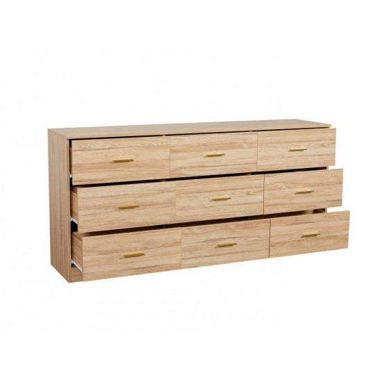 Modern Natural 9-Drawer Dresser for Bedroom - Ample Storage Wide Chest of Drawers, Sturdy & Safe