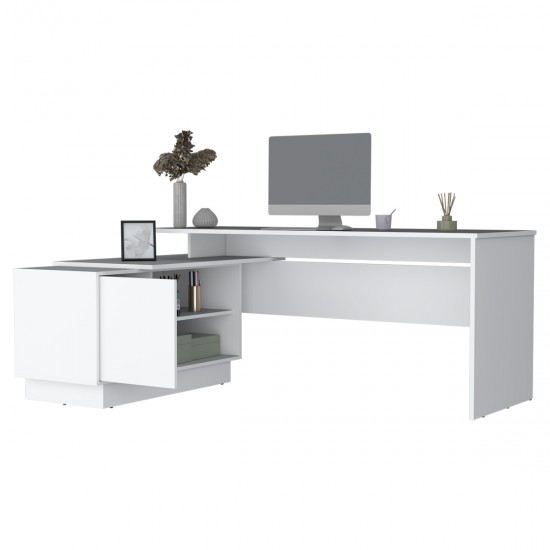 Emery L-Shaped 70 Inch  Wide Desk with One Cabinet and Two Open Shelves