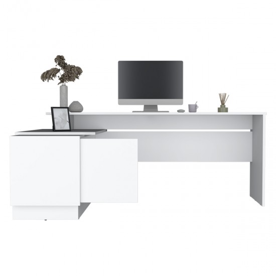 Emery L-Shaped 70 Inch  Wide Desk with One Cabinet and Two Open Shelves