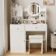 Fashion Vanity Desk with Mirror and Lights for Makeup and Cushioned Chair, Vanity Mirror with Lights and Table Set with 3 Color Lighting Brightness Adjustable,Dressing table,  White Color