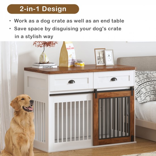 Heavy Duty Furniture style dog cage wooden dog cage double door dog cage side cabinet dog cage Dog crate (44 1/2 Inch W *26 Inch D *33 1/4 Inch H)