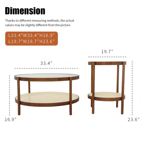 2-Piece Modern Farmhouse Living Room Coffee Table Set, Stylish and Elegant Nesting Round Wooden Table,Side End table set for Living Room,Bedroom