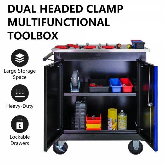 DOUBLE-DOOR CLAPBOARDl MULTI-FUNCTION TOOL CART--BLAK+BLUE