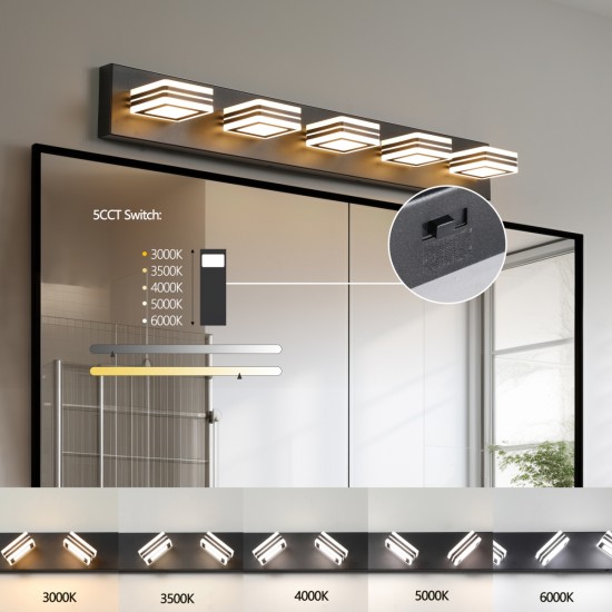 Modern 5-Light LED Vanity Light - Sleek Bathroom Wall Fixture, Iron & Acrylic, Dimmable & Energy-Efficient, Ideal for Mirror Lighting