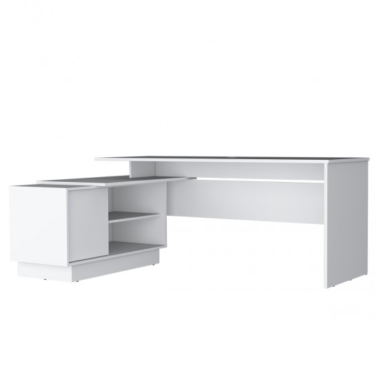 Emery L-Shaped 70 Inch  Wide Desk with One Cabinet and Two Open Shelves