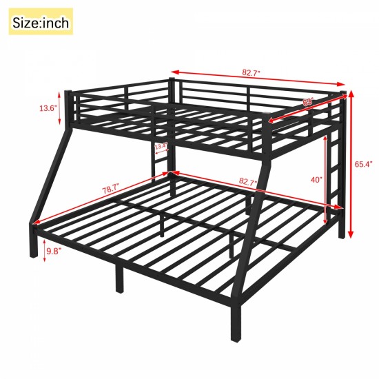 Metal Queen over King Bunk Bed for Teens and Adults,Space-Saving/Noise Reduced/No Box Spring Needed, Black