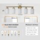 5-Light Golden Bathroom Vanity Light Fixture, Frosted Glass Shades, Modern Wall Mounted Lighting (No Bulbs)