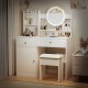 Fashion Vanity Desk with Mirror and Lights for Makeup and Cushioned Chair, Vanity Mirror with Lights and Table Set with 3 Color Lighting Brightness Adjustable,Dressing table,  White Color