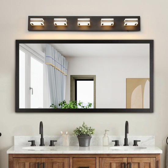 Modern 5-Light LED Vanity Light - Sleek Bathroom Wall Fixture, Iron & Acrylic, Dimmable & Energy-Efficient, Ideal for Mirror Lighting