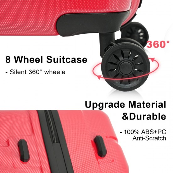 Luggage Sets ABS+PC Hardshell 3pcs Clearance Luggage Hardside Lightweight Durable Suitcase sets Spinner Wheels Suitcase with TSA Lock (20/24/28),Red