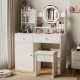 Fashion Vanity Desk with Mirror and Lights for Makeup and Cushioned Chair, Vanity Mirror with Lights and Table Set with 3 Color Lighting Brightness Adjustable,Dressing table,  White Color