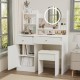 Fashion Vanity Desk with Mirror and Lights for Makeup and Cushioned Chair, Vanity Mirror with Lights and Table Set with 3 Color Lighting Brightness Adjustable,Dressing table,  White Color