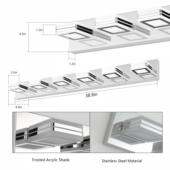 (Same as W1340103890/L2007) LED Modern Chrome Makeup Light, 6-Lights Acrylic Chrome Makeup Mirror Light