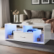 DFW Coffee Table with Storage Compartment Drawers and LED Adjustable Lights Available in 16 Colours Sofa Table Side Table White