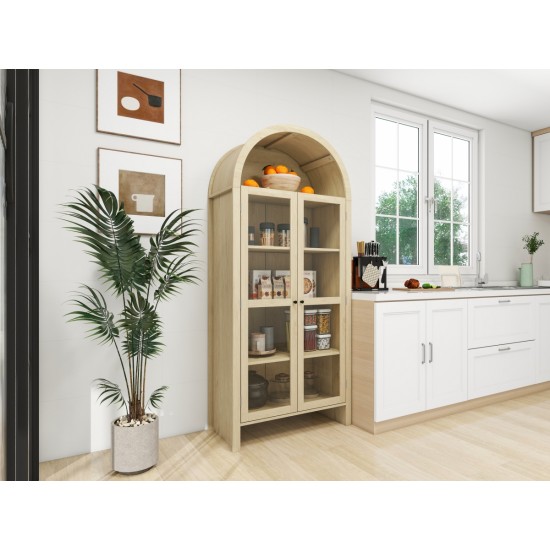 70.28 Inch  Tall Arched Kitchen Pantry,  Modern Farmhouse Wood Kitchen Storage Cabinets ,Arched Storage Display Cabinet with  Adjustable Shelves, Versatile Cupboard for Kitchen, Dining Room, Living Room