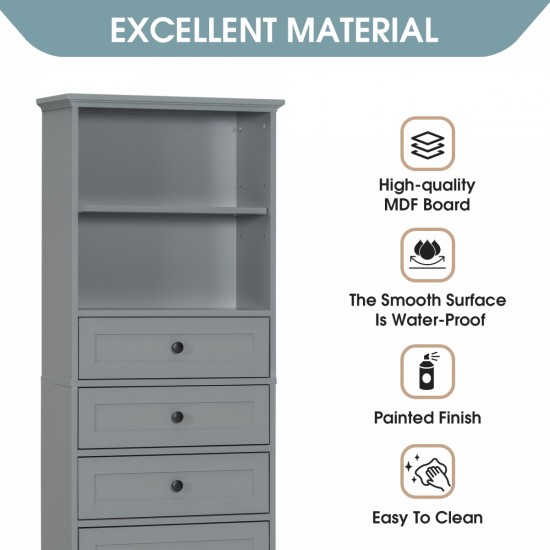 Gray Tall Storage Cabinet with 3 Drawers and Adjustable Shelves for Bathroom, Study, Office and Interior, MDF Board with Painted Finish