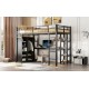 Metal Full Size Loft Bed with Desk,Shelves,Wardrobe, Black