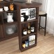 Modern Bar Cabinet with Rotating top, Counter Height Dining Cabinet with 6 Storage space and 2 Ribbed Glass Door for Kitchen, The Rotating Top with 3 Storage Shelves Dining Room, Living Room, Walnut