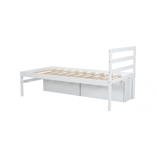 Twin Size Wood Platform Bed with Removable Storage Shelves, Built-in Two Storage Drawers for Added Convenience, White