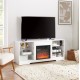 TV Stand Electric Fireplace  Glass Shelves, 3D Fireplace TV Stand with LED Lights Wood with USB Charging Outlet Modern Television Table Center for TV up to 60 Inch  White, 58''W*15.5''D*24.4