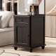 U-Can End Table with Solid Wood Legs, Side Table with USB Ports, 1 Storage Cabinet and 1 Drawer for Living Room, Antique Espresso