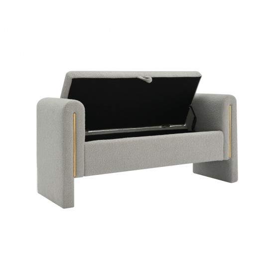 Modern Teddy Bed End Bench with Arms and Storage,Upholstered Large Foot Rest Stool, Comfy Window Vanity Bench for Living Room,Bedroom,Dorm,coffee Table,Teddy Grey