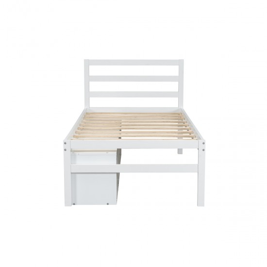 Twin Size Wood Platform Bed with Removable Storage Shelves, Built-in Two Storage Drawers for Added Convenience, White