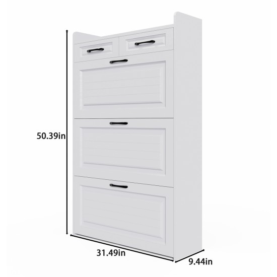 Shoe Storage Cabinet for Entryway, Hidden Shoe Cabinet with 3 Doors 2 Drawers Slim Shoe Cabinet, Freestanding Shoe Organizer Rack for Entryway, Apartment White