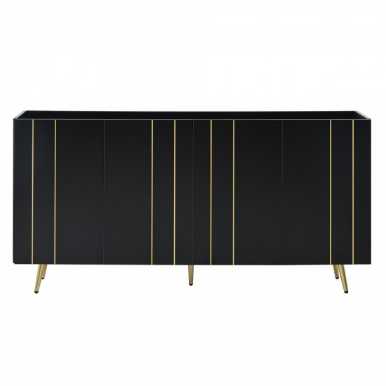 ON-TREND Luxurious Shoe Cabinet with 5 Metal Legs, Modern TV Stand with 4 Adjustable Shelves for TVs Up to 70 Inch , Minimalist Sideboard Cabinet with Gold Lines Doors for Living Room,62.9 Inch x 31.4 Inch ,Black